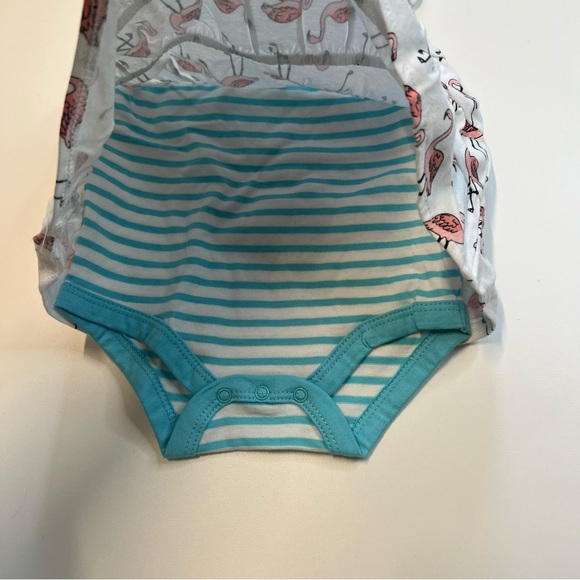Starting Out White Dress w/ Pink Flamingo Pattern, Blue & White Striped Bodysuit - Picture 5 of 6